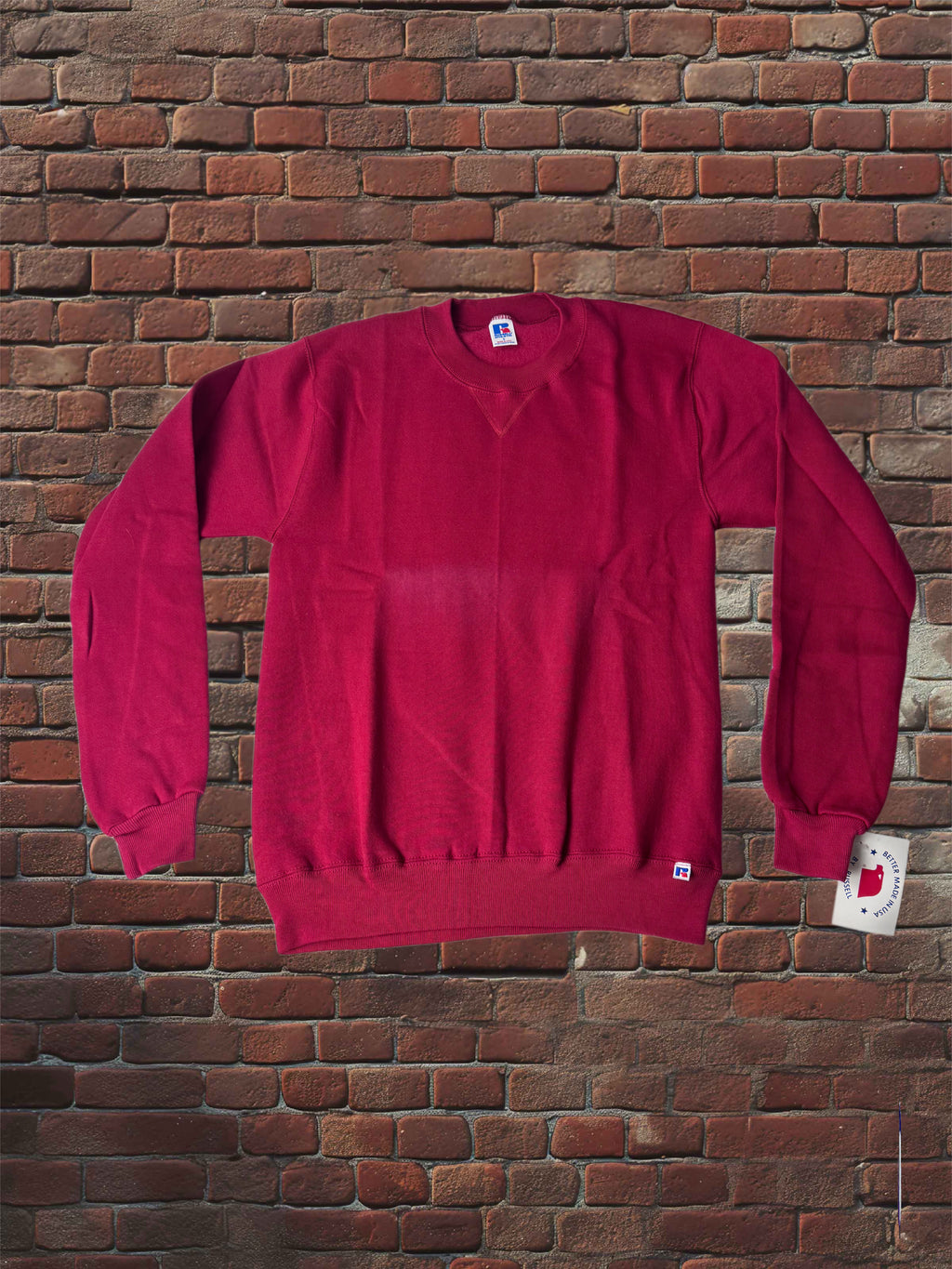 Vintage Deadstock Russell Athletic Cardinal Red Sweatshirt Small Blue-Tag 1980s