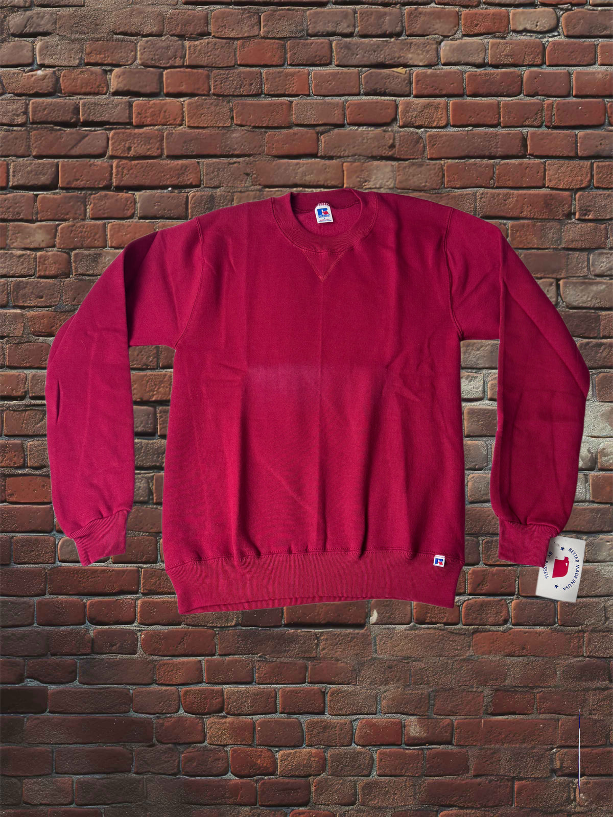 Vintage Deadstock Russell Athletic Cardinal Red Sweatshirt Small Blue-Tag 1980s