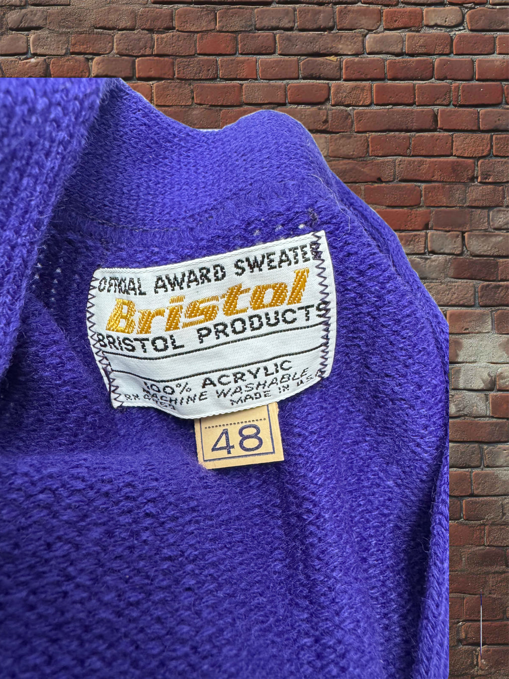Vintage Bristol Products Official Award Sweater — Purple, Size 48, NOS Deadstock