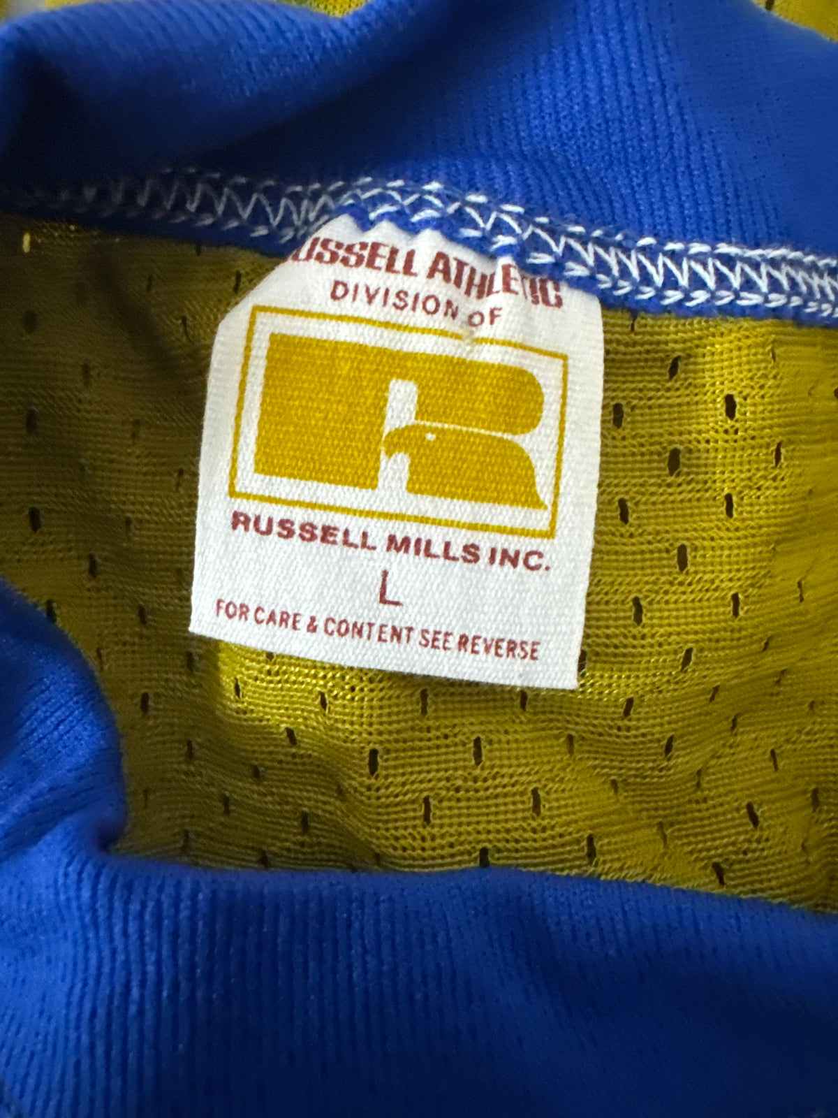 Vintage Russell Athletic 1970s Gold Tag Nylon Mesh Jersey | Old Gold Royal Blue Deadstock | Made in USA