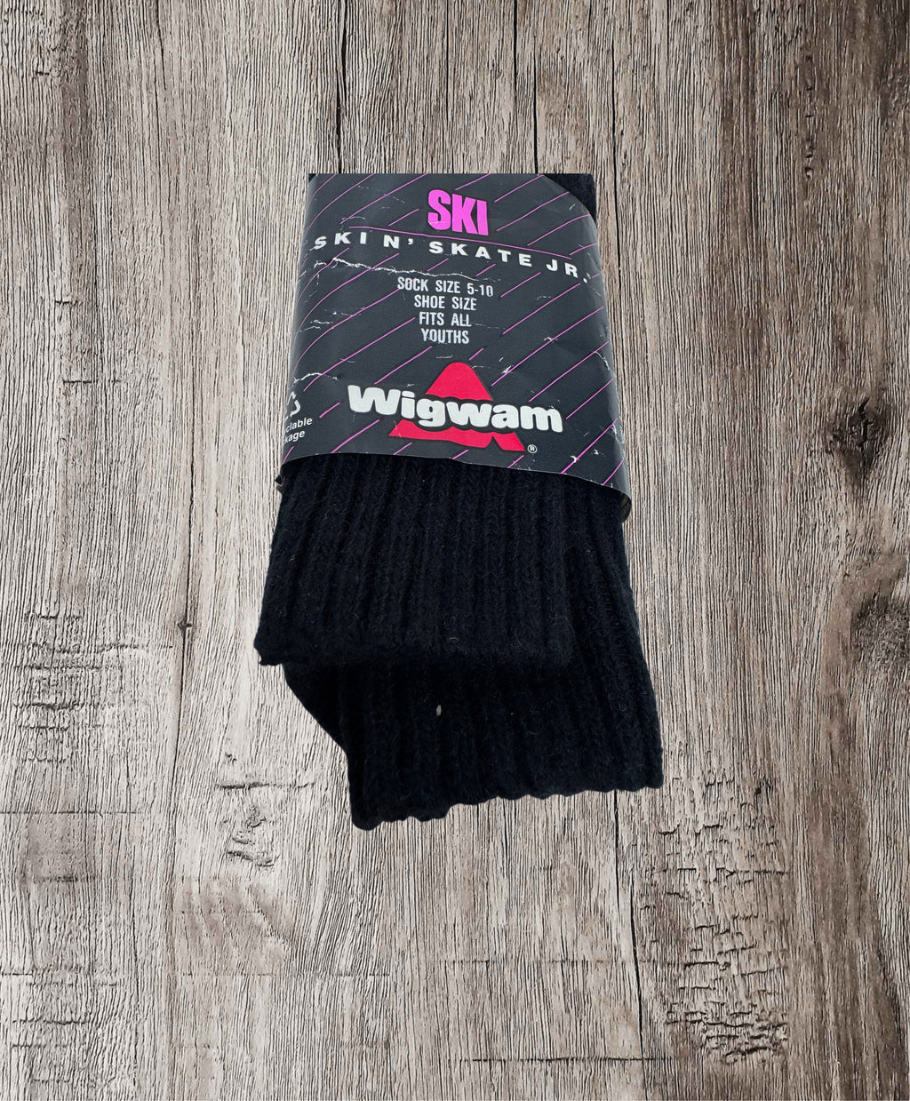 Vintage Wigwam Ski N' Skate Jr. Youth Tube Socks Deadstock Made in USA Black