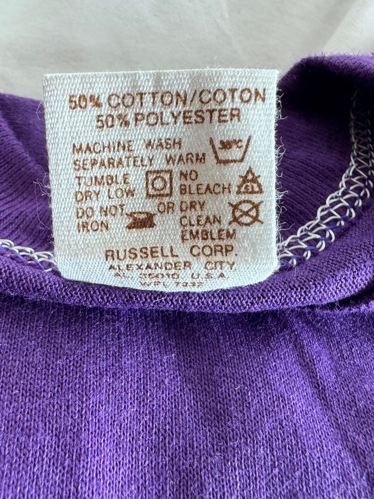 Vintage Russell Athletic Small Gold-Tag Streetwear T‑Shirt Deadstock NWOT Purple White