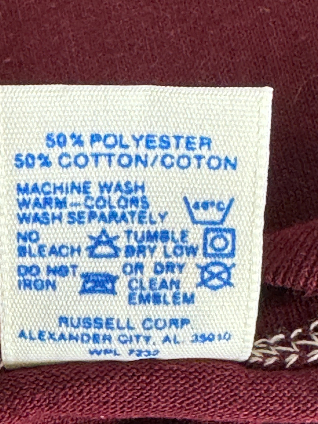 Vintage Russell Athletic 1980s T-shirt Small Maroon Deadstock-50/50-Made in USA