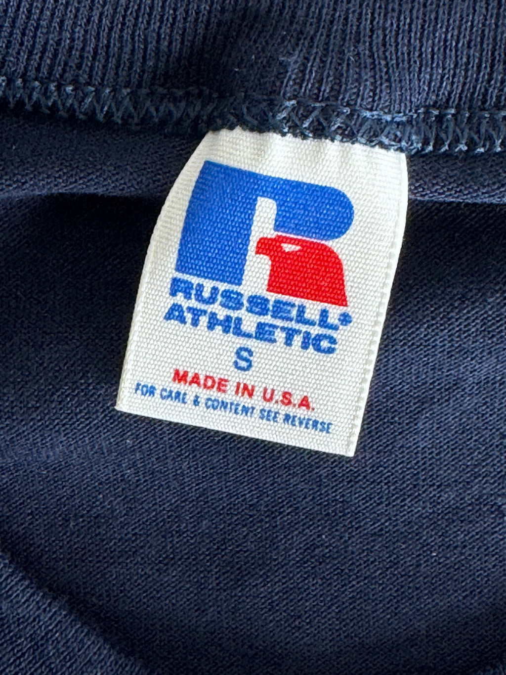 Vintage 1980s Russell Athletic Small Navy Blue T-Shirt – Made in USA – 50/50 Blend