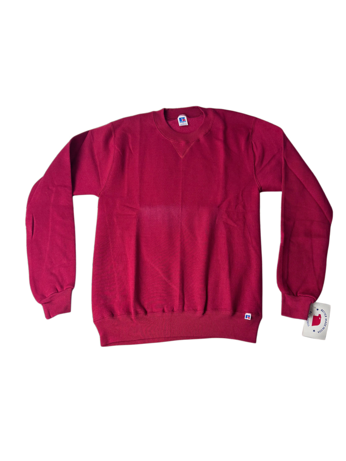 Vintage Deadstock Russell Athletic Cardinal Red Sweatshirt Small Blue-Tag 1980s