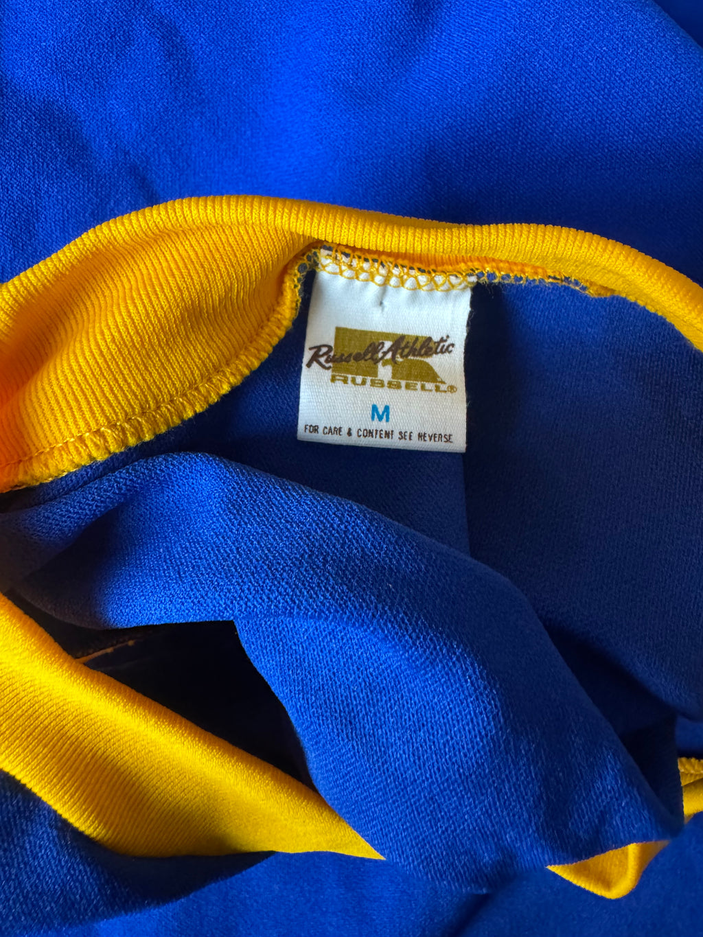 Vintage Russell Athletic 1970s Gold-Tag Nylon Jersey Royal Blue Gold White Deadstock