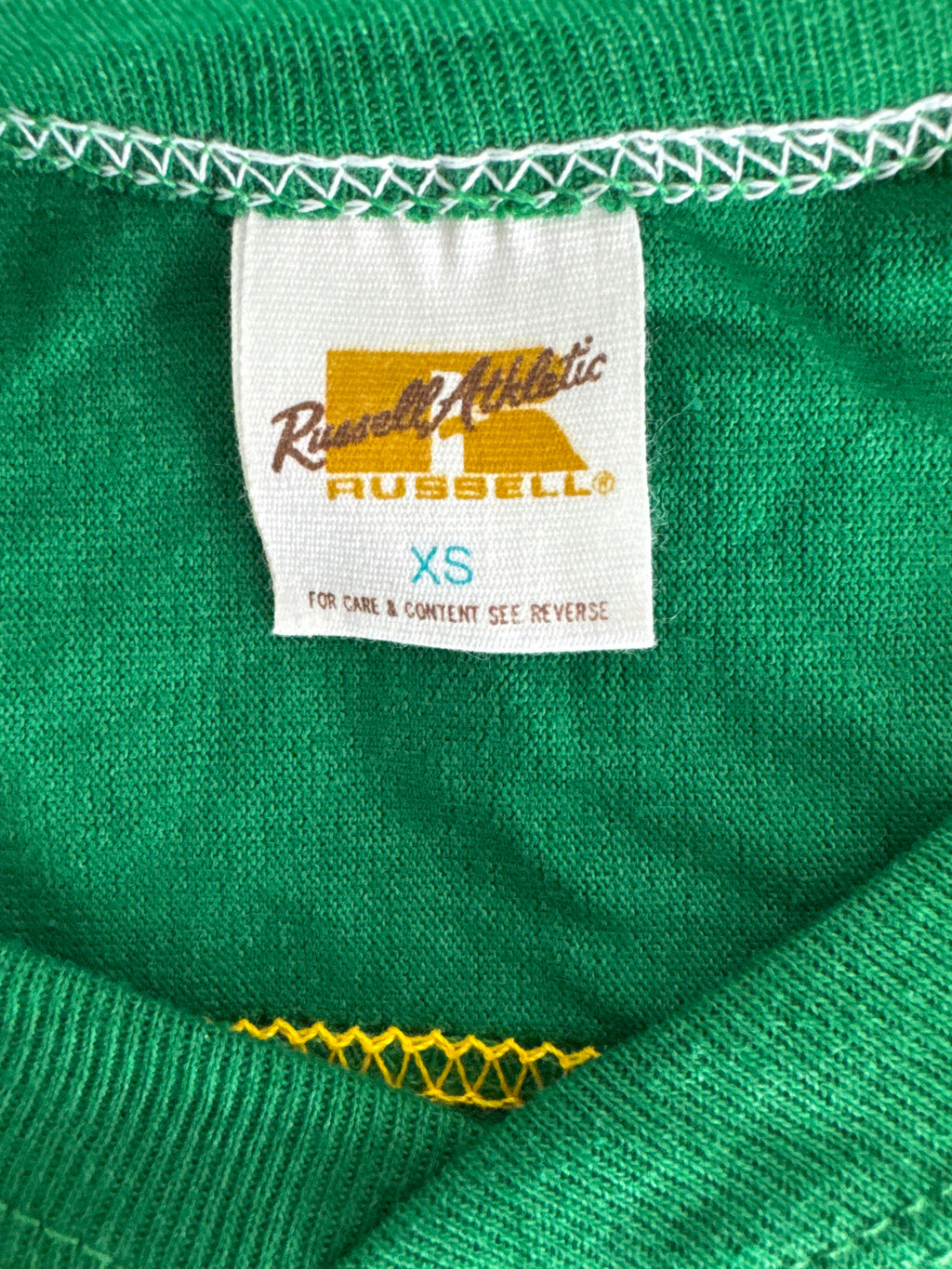 Vintage Russell Athletic XS Gold-Tag Streetwear T‑Shirt Deadstock NWOT Kelley Green White