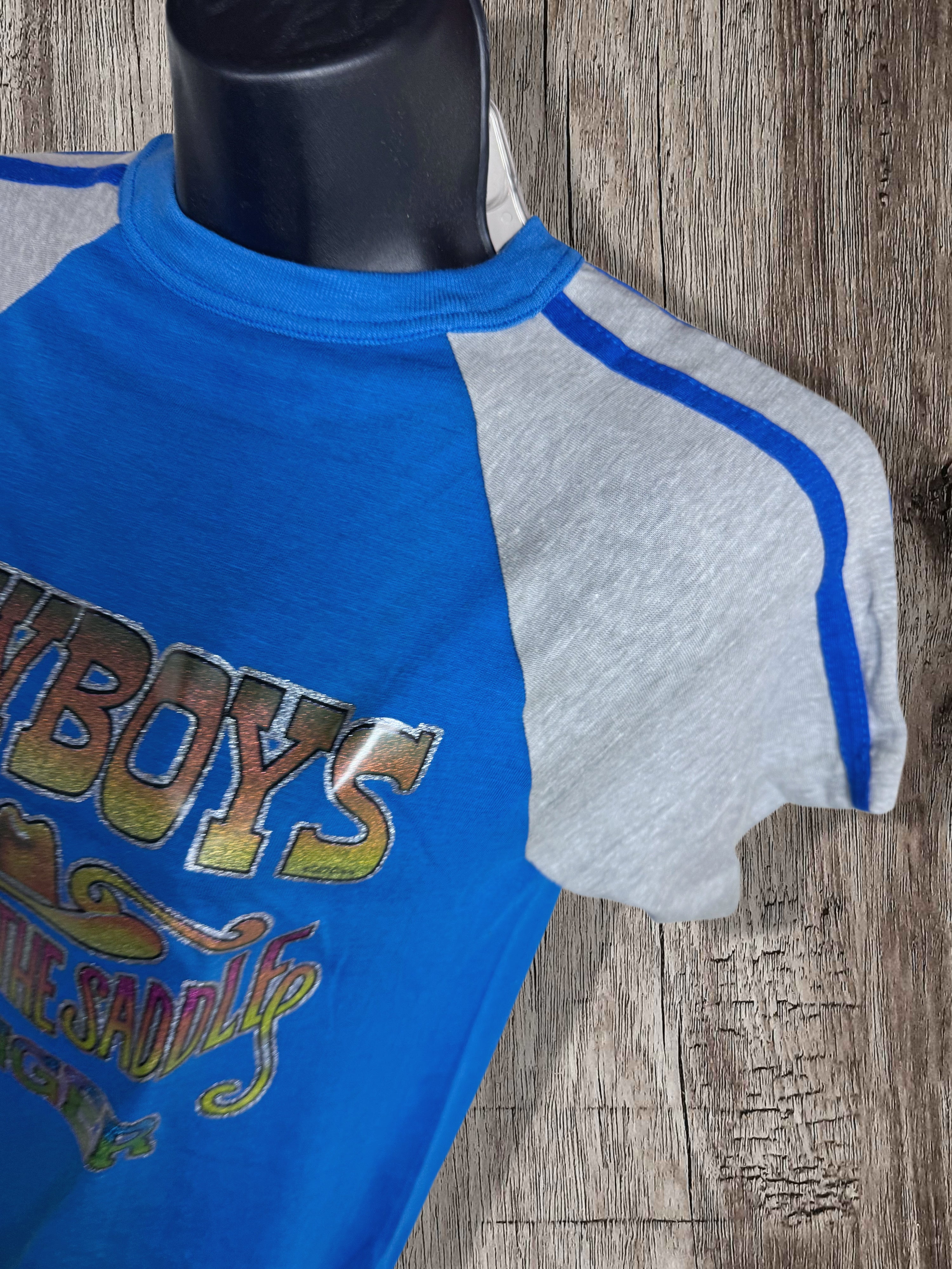 Hybrid Vintage Tee-Moorewear USA Blank + Cowboys Stay In The Saddle Longer True Vintage Transfer (Small)
