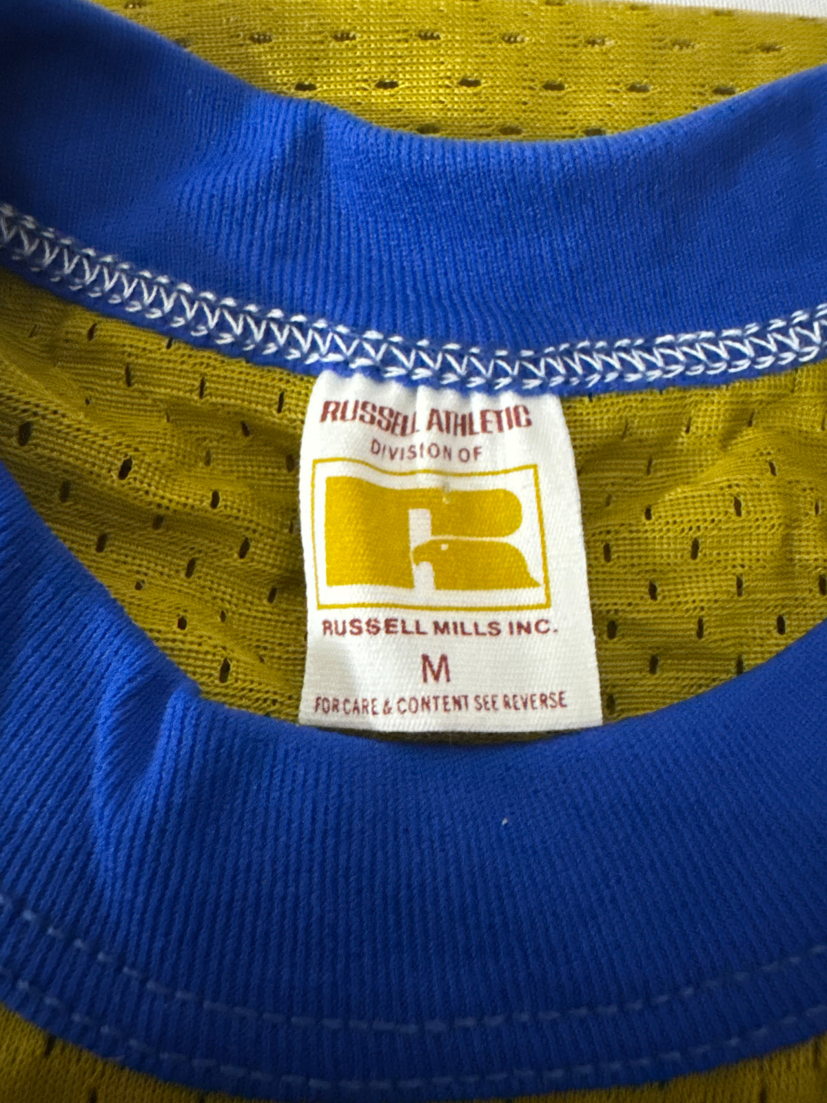 Vintage Russell Athletic 1970s Gold Tag Nylon Mesh Jersey | Old Gold Royal Blue Deadstock | Made in USA