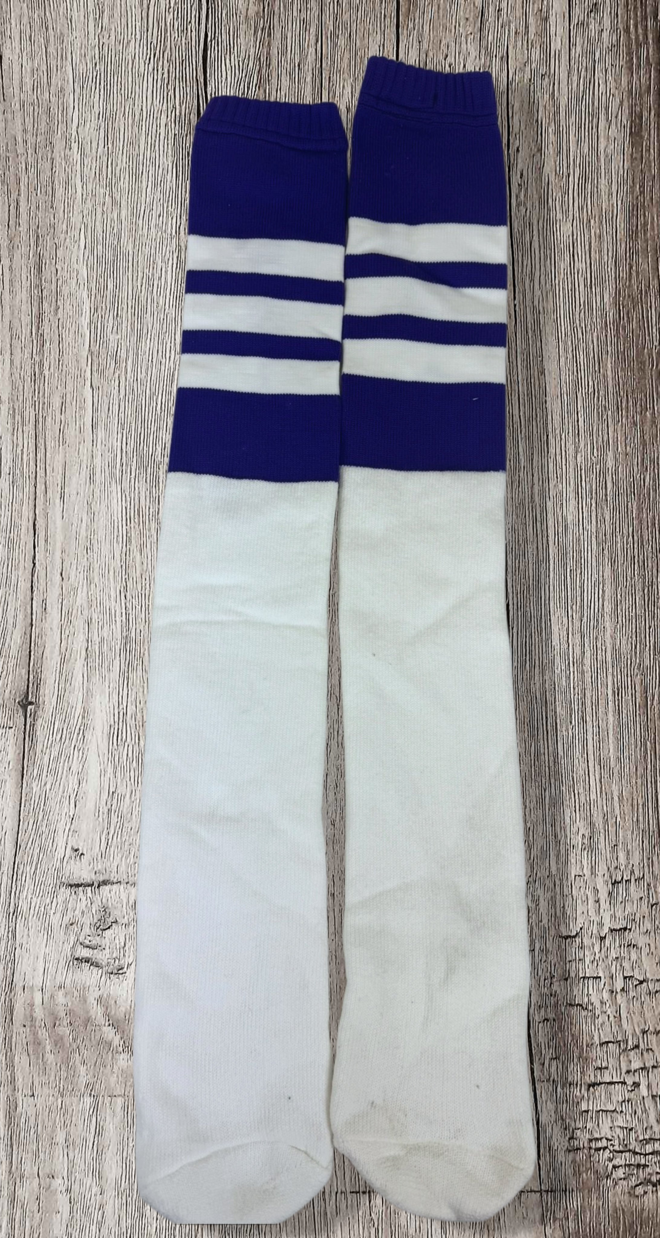 Vintage Twin City's Tube Socks Deadstock Knee High White-Purple Striped Made in USA