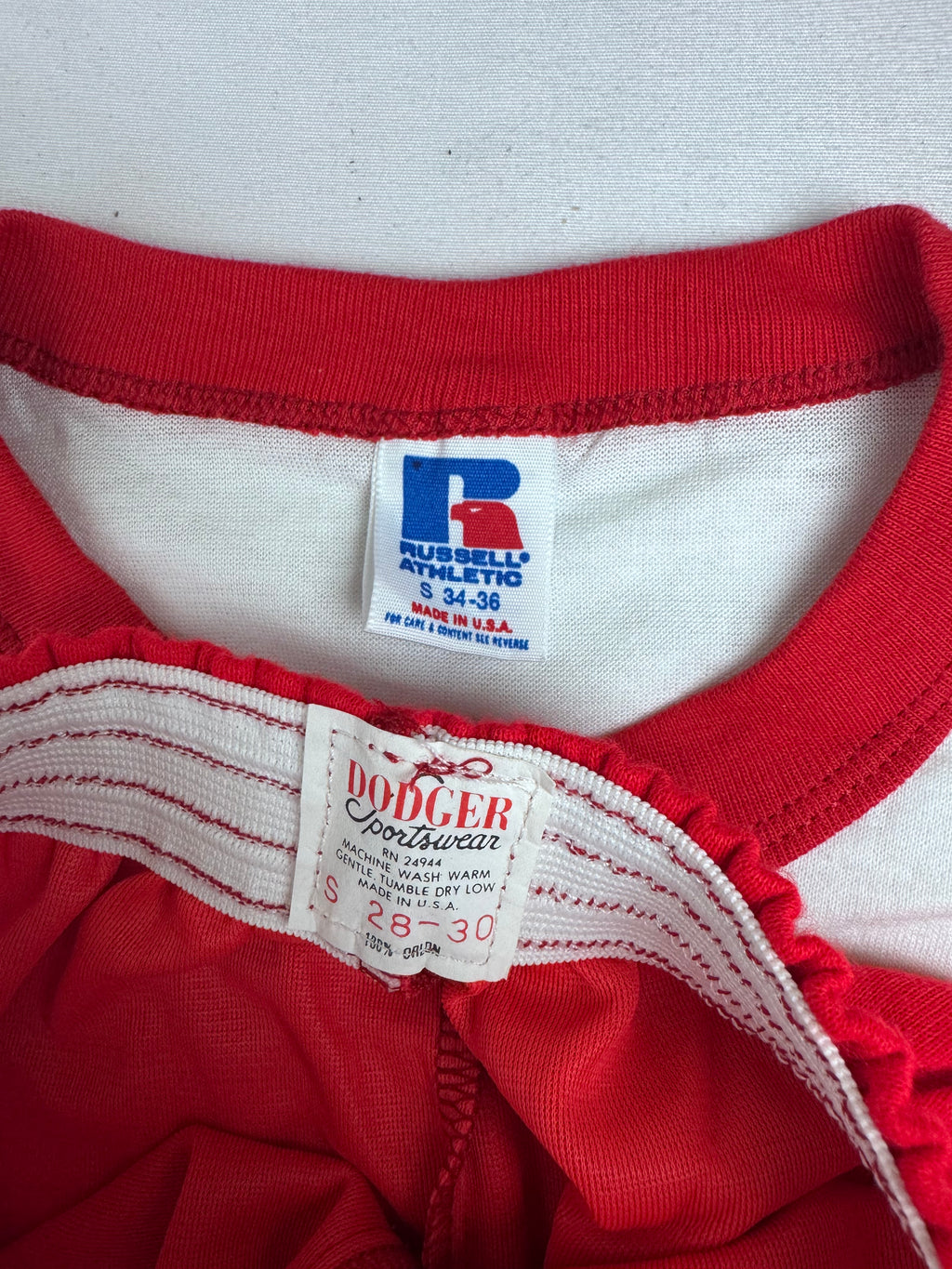 Drop Zero — Outfit 2 (Small) — Russell/Dodger Ringer Set — Red/White/Rainbow