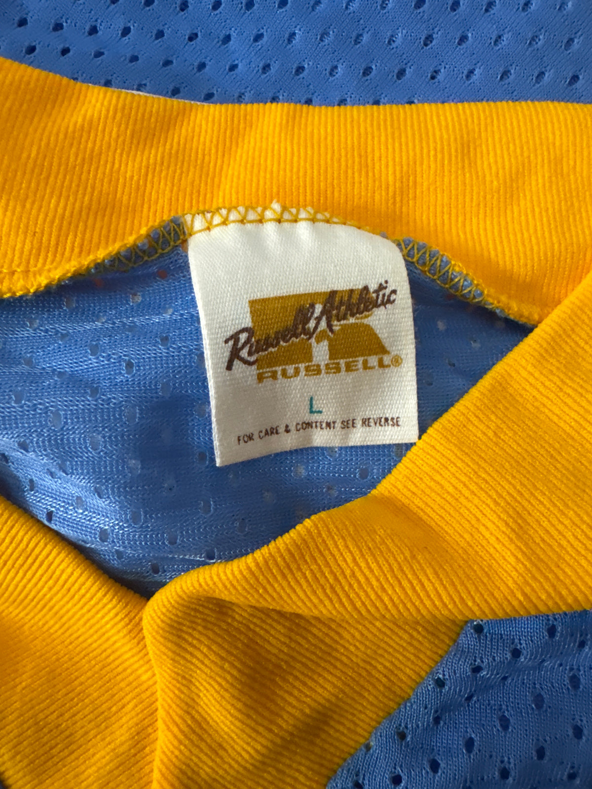 Vintage Russell Athletic Nylon Mesh Jersey Columbia Blue-Gold White Deadstock