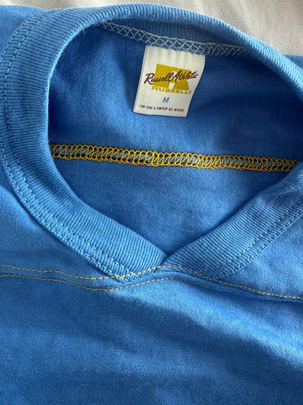 Vintage Russell Athletic Medium Gold-Tag Streetwear T‑Shirt Deadstock NWOT-Columbia Blue/Gold (Copy)
