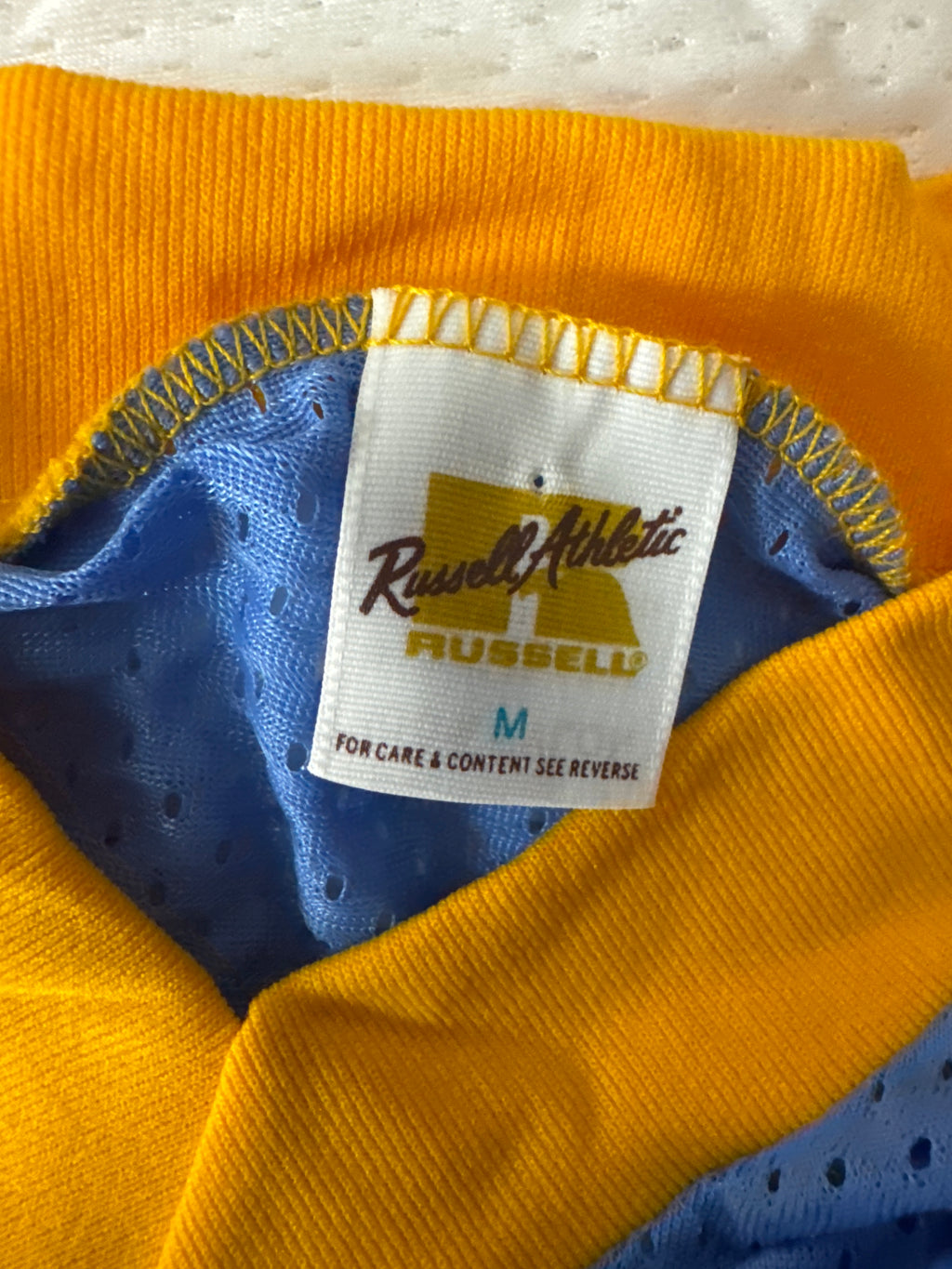 Vintage Russell Athletic Nylon Mesh Jersey Columbia Blue-Gold White Deadstock