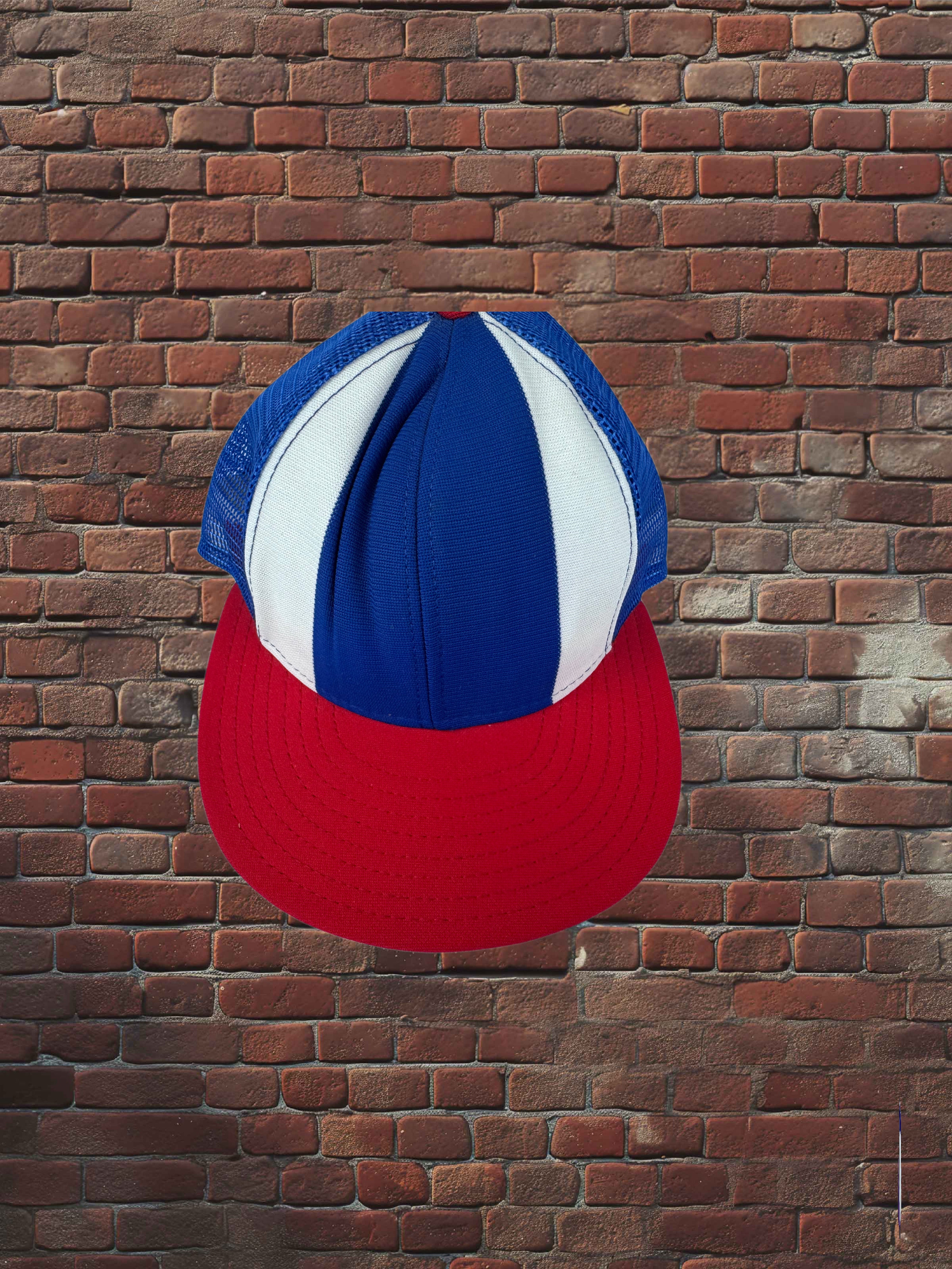 Drop Zero — Outfit 3 (Medium) — Russell Three‑Panel Tee + Gym Shorts + Tube Socks + AJD Hat — Red/White/Blue