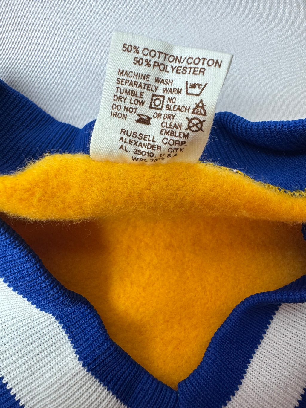 Vintage Russell Athletic Gold Tag Varsity Sweatshirt – Gold/Royal Blue, Medium