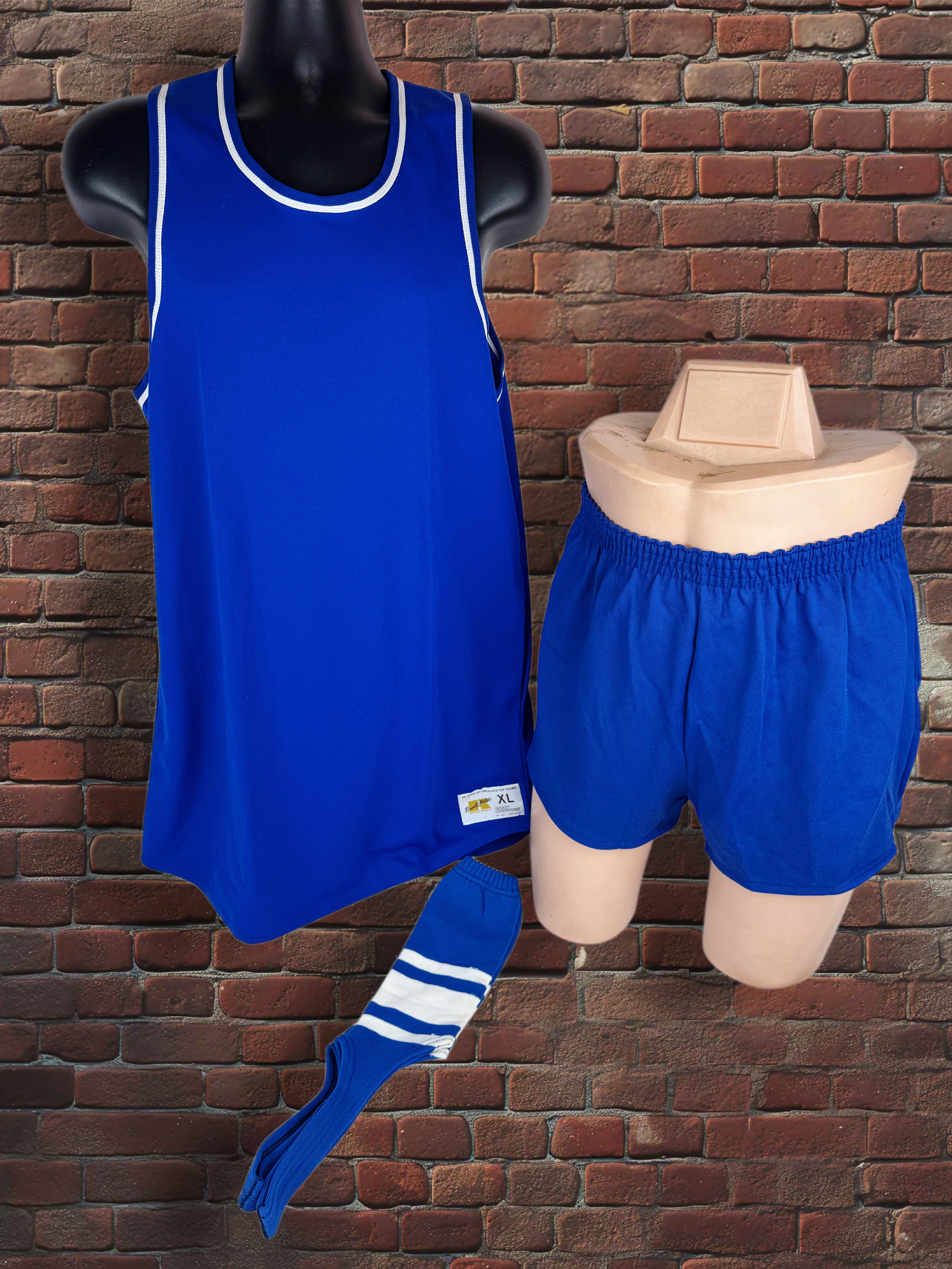 Drop Zero — Outfit 5 (XL) — Russell Gold‑Tag Tank Top + Russell Gym Shorts + Stirrup Socks