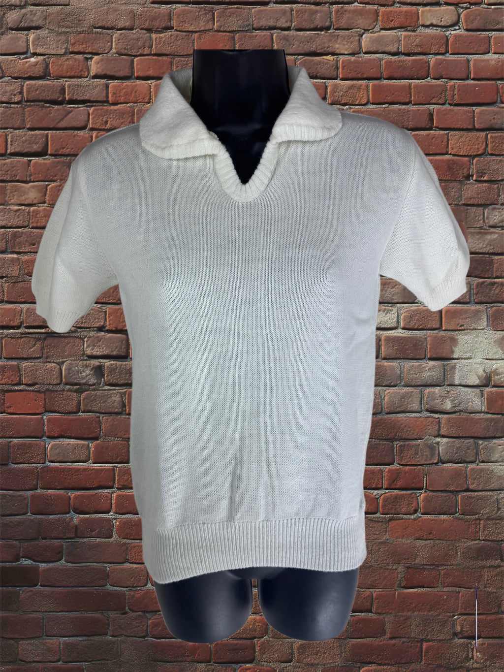 Vintage Dehen White V-Neck Cheer Sweater – Small Deadstock