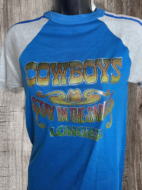 Hybrid Vintage Tee-Moorewear USA Blank + Cowboys Stay In The Saddle Longer True Vintage Transfer (Small)