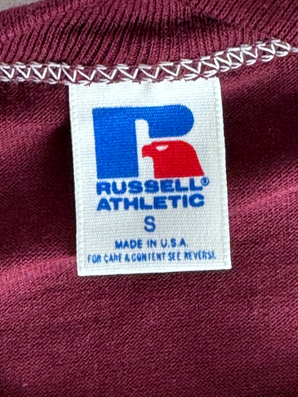 Vintage Russell Athletic 1980s T-shirt Small Maroon Deadstock-50/50-Made in USA
