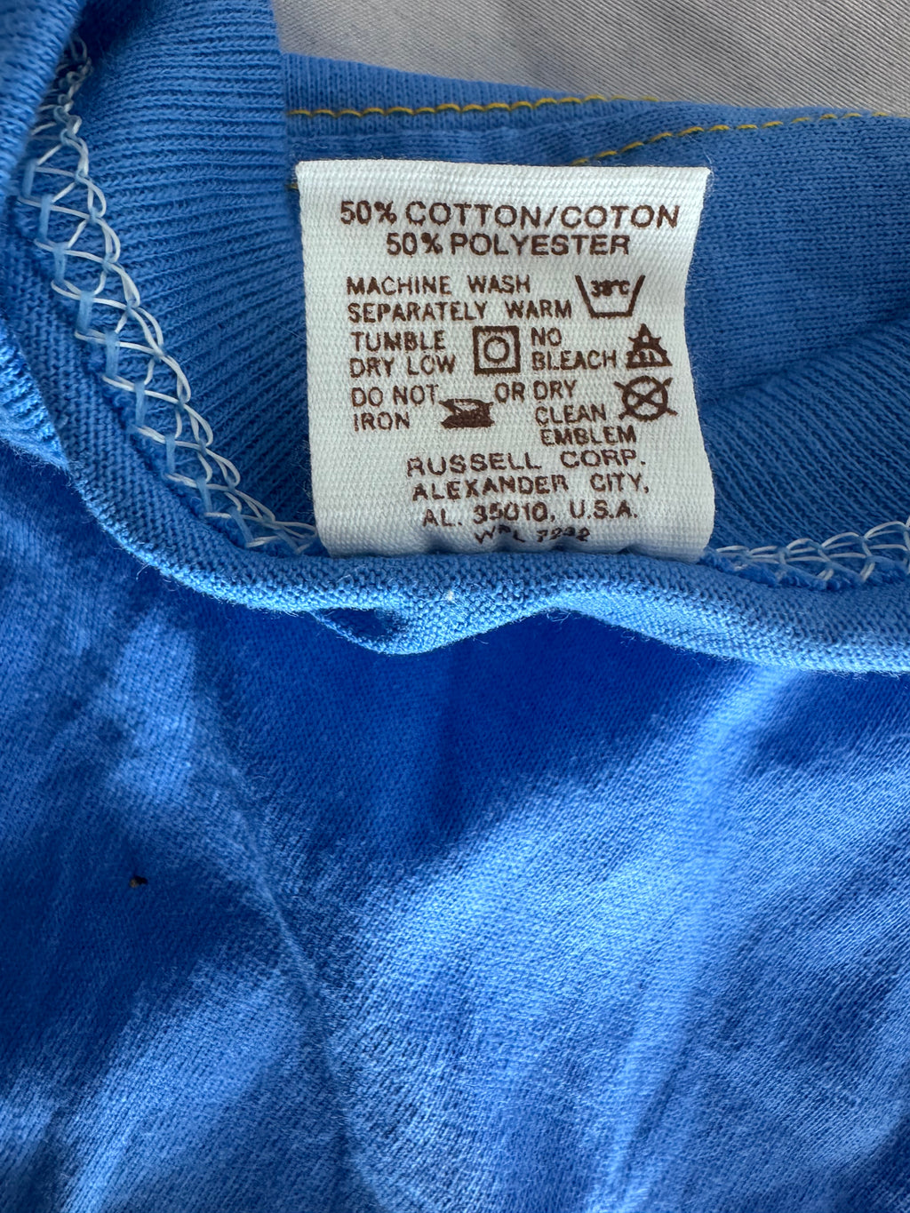 Vintage Russell Athletic Small Gold-Tag Streetwear T‑Shirt Deadstock NWOT-Columbia Blue/Gold