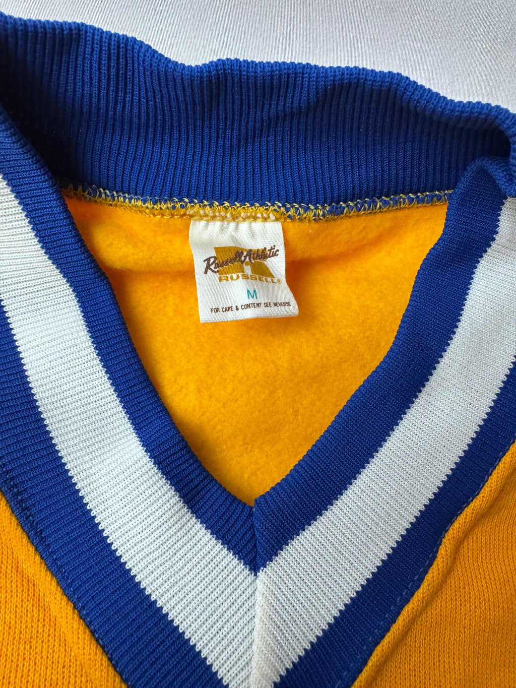 Vintage Russell Athletic Gold Tag Varsity Sweatshirt – Gold/Royal Blue, Medium