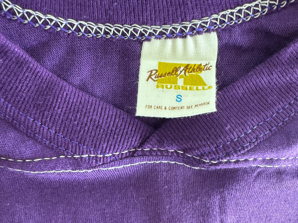 Vintage Russell Athletic Small Gold-Tag Streetwear T‑Shirt Deadstock NWOT Purple White