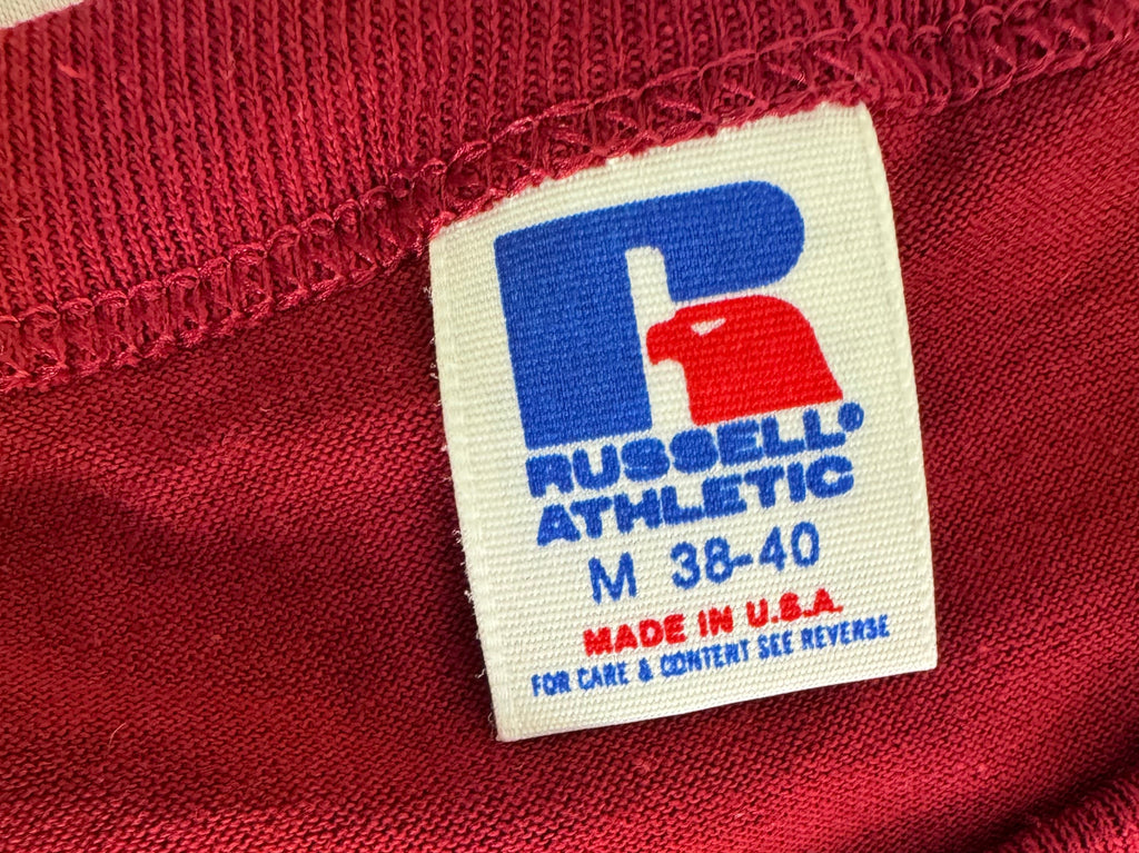 Vintage 1980s Russell Athletic Cardinal Red T-Shirt – Made in USA – 50/50 Blend