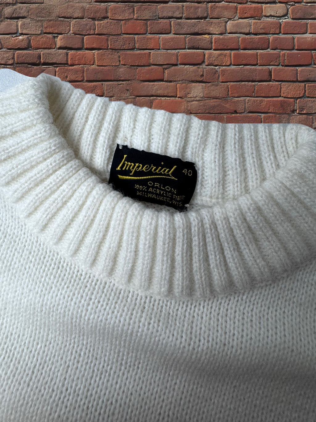 Imperial Orlon Acrylic Cream Knit Sweater – Size 40 Deadstock