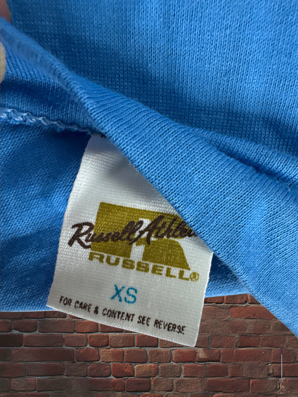 Vintage Russell Athletic XS Gold-Tag Streetwear T‑Shirt Deadstock NWOT-Columbia Blue/Gold