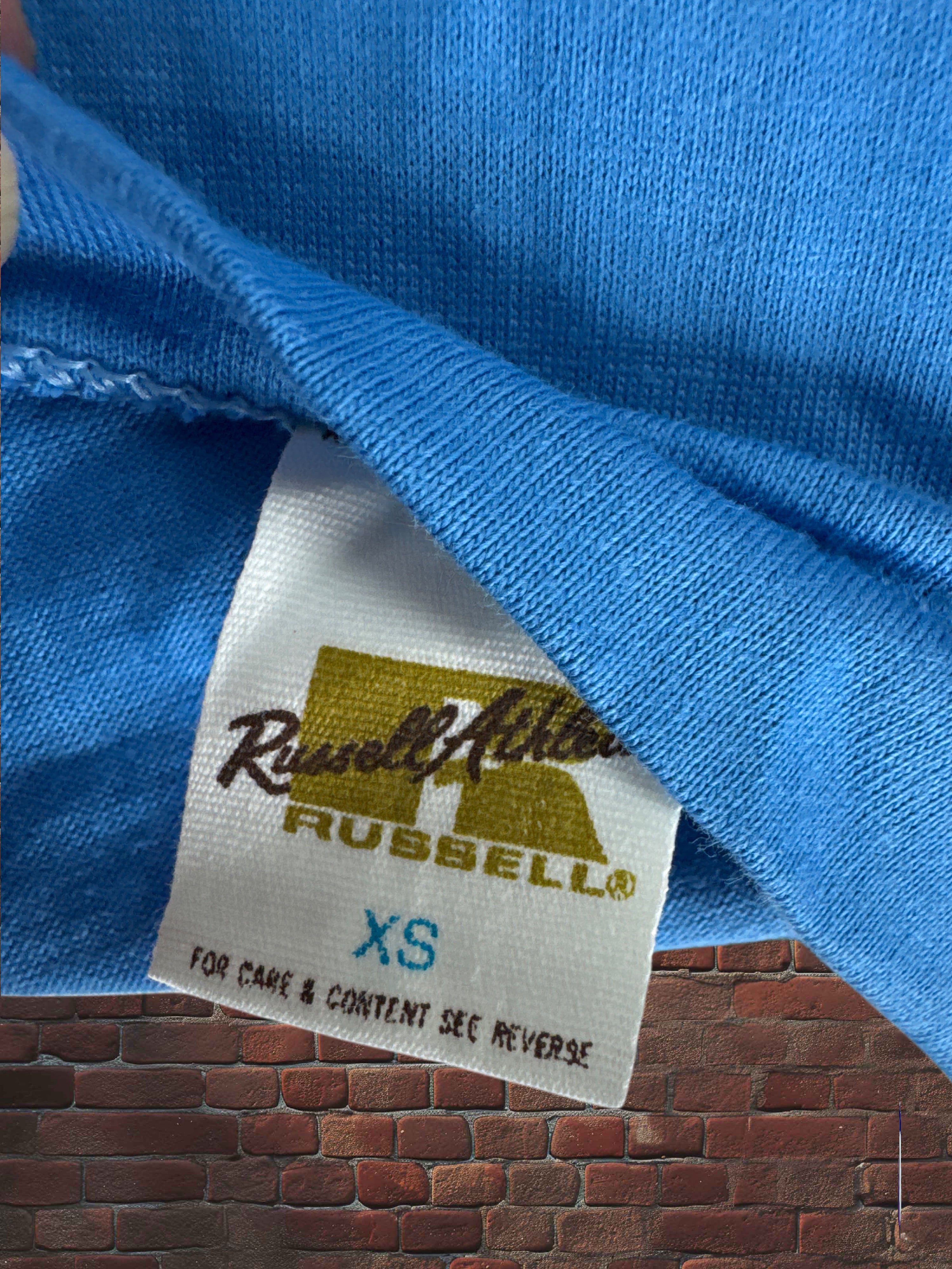 Vintage Russell Athletic XS Gold-Tag Streetwear T‑Shirt Deadstock NWOT-Columbia Blue/Gold