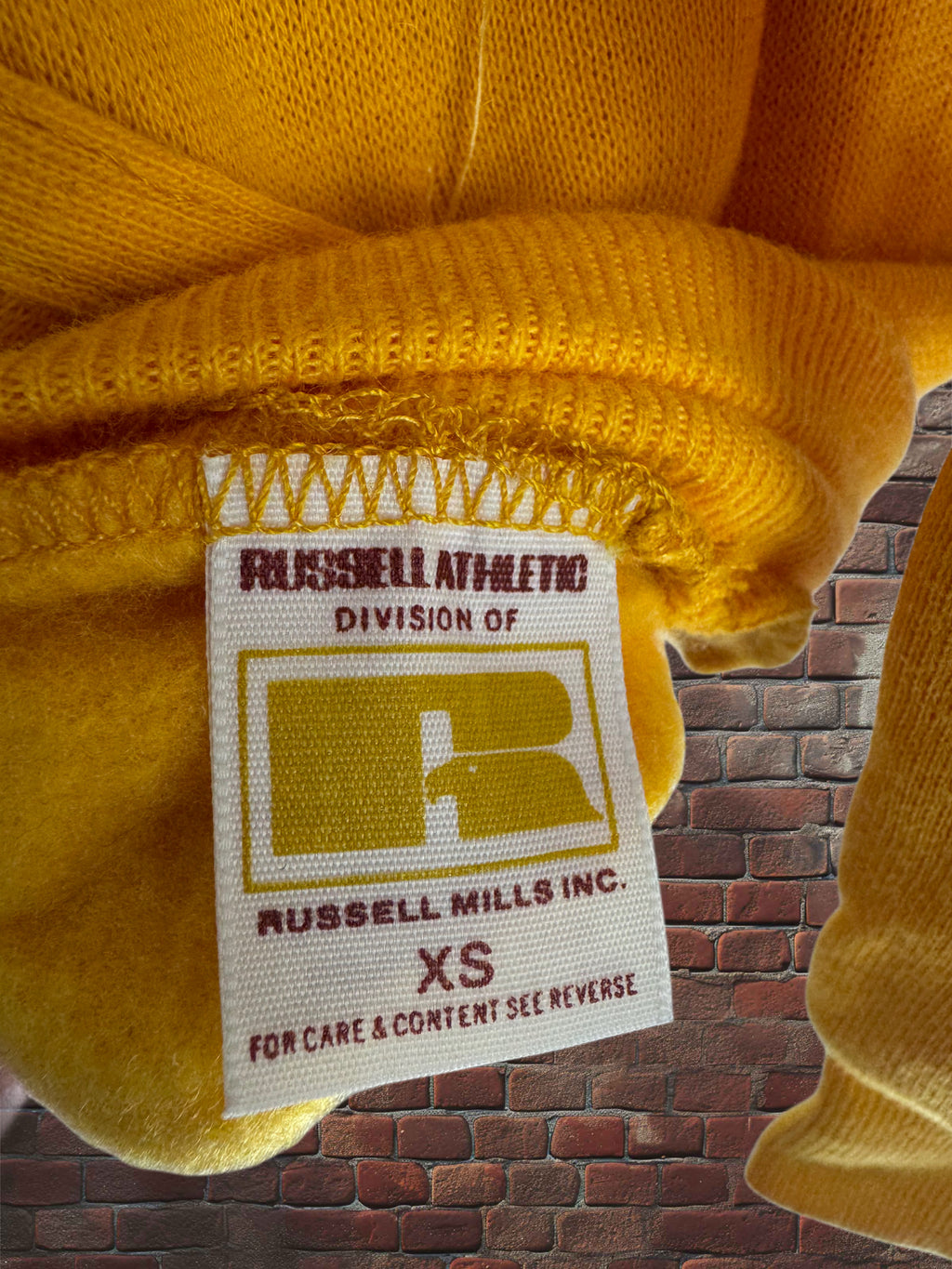 Vintage Deadstock Russell Athletic Gold Hoodie XS Gold-Tag 1970s Pullover