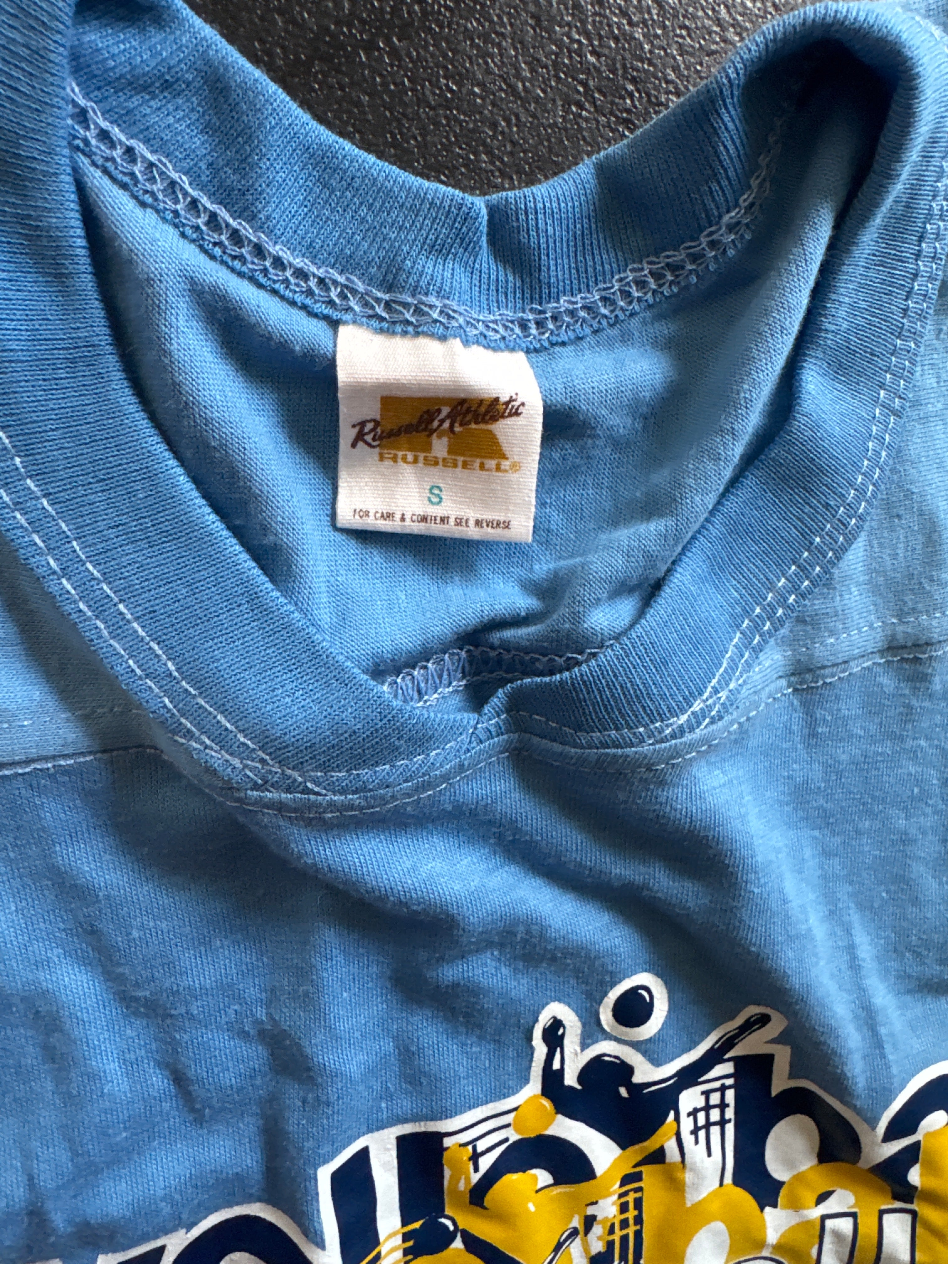Hybrid Vintage Russell Athletic Gold-Tag Tee-USA Blank + Tru Vintage Volleyball Transfer (Small)
