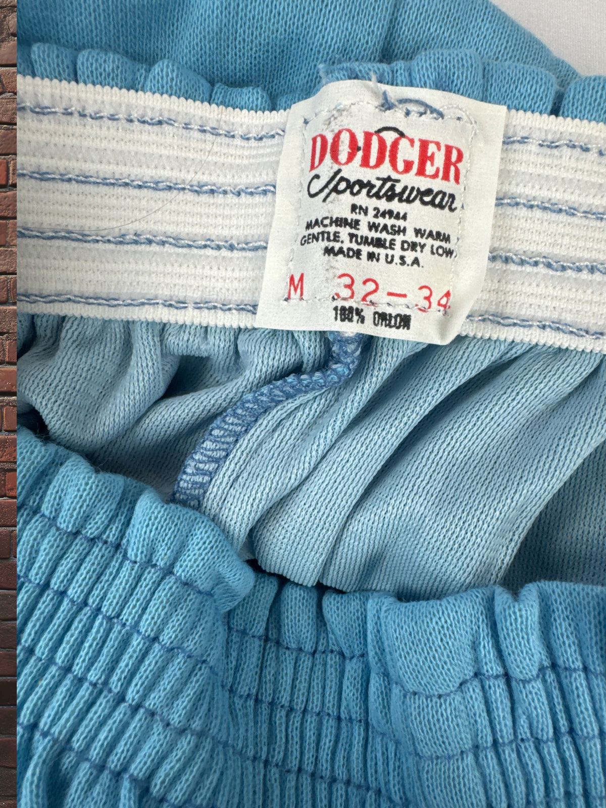 Deadstock Dodger Gym Shorts Columbia Blue 100% Orlon Vintage Athletic Shorts Made in USA