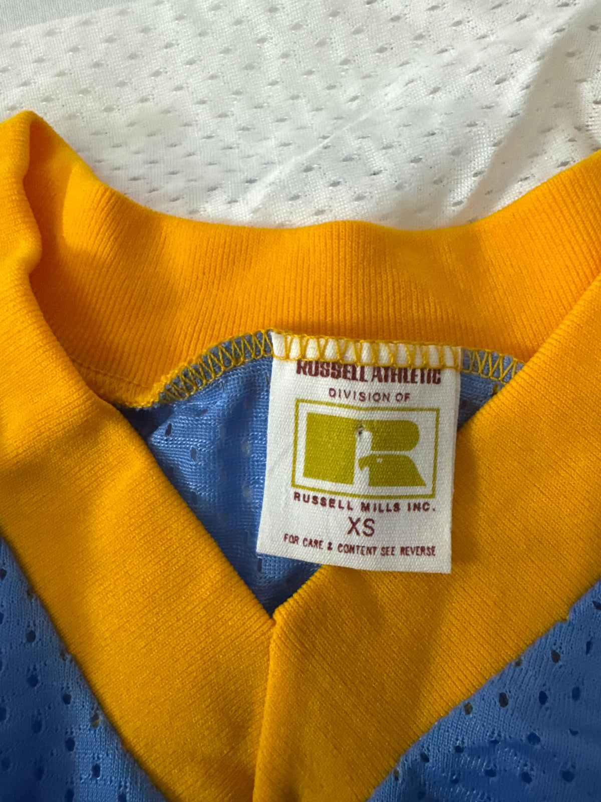 Vintage Russell Athletic Nylon Mesh Jersey Columbia Blue-Gold White Deadstock