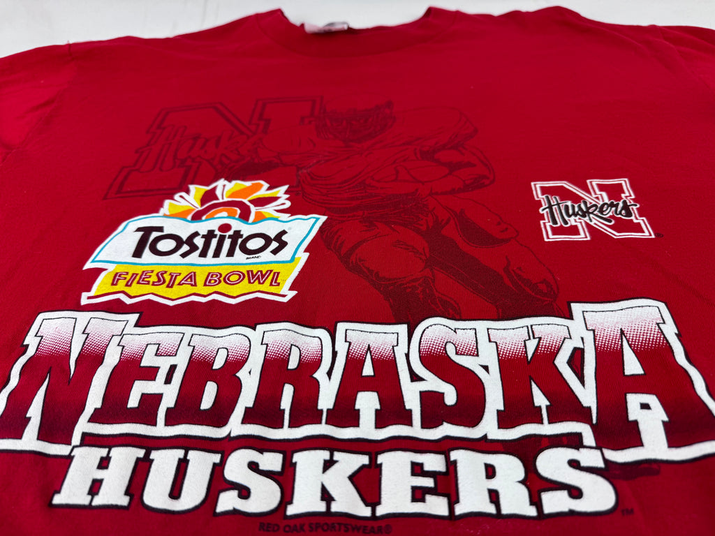 Drop Zero-Huskers Vintage Fan Gear Set — Fiesta Bowl Shirt (L), Red Gym Shorts (XL), Snapback Hat & Socks
