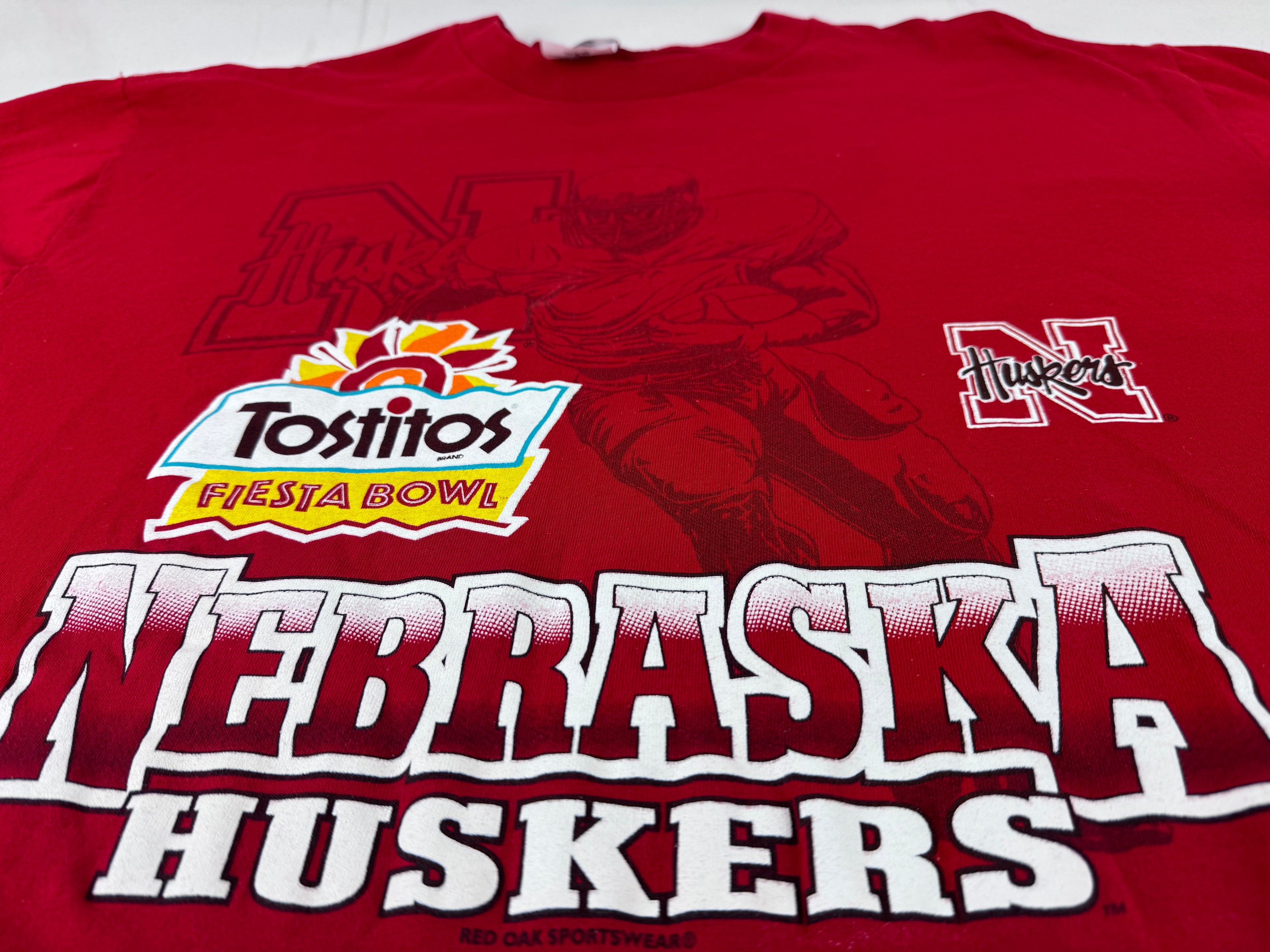 Drop Zero-Huskers Vintage Fan Gear Set — Fiesta Bowl Shirt (L), Red Gym Shorts (XL), Snapback Hat & Socks