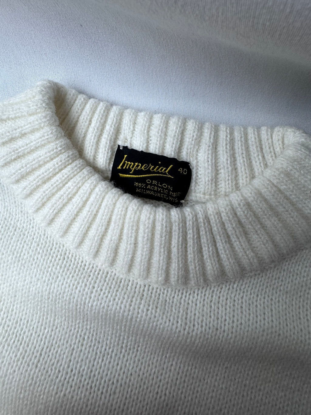 Imperial Orlon Acrylic Cream Knit Sweater – Size 40 Deadstock