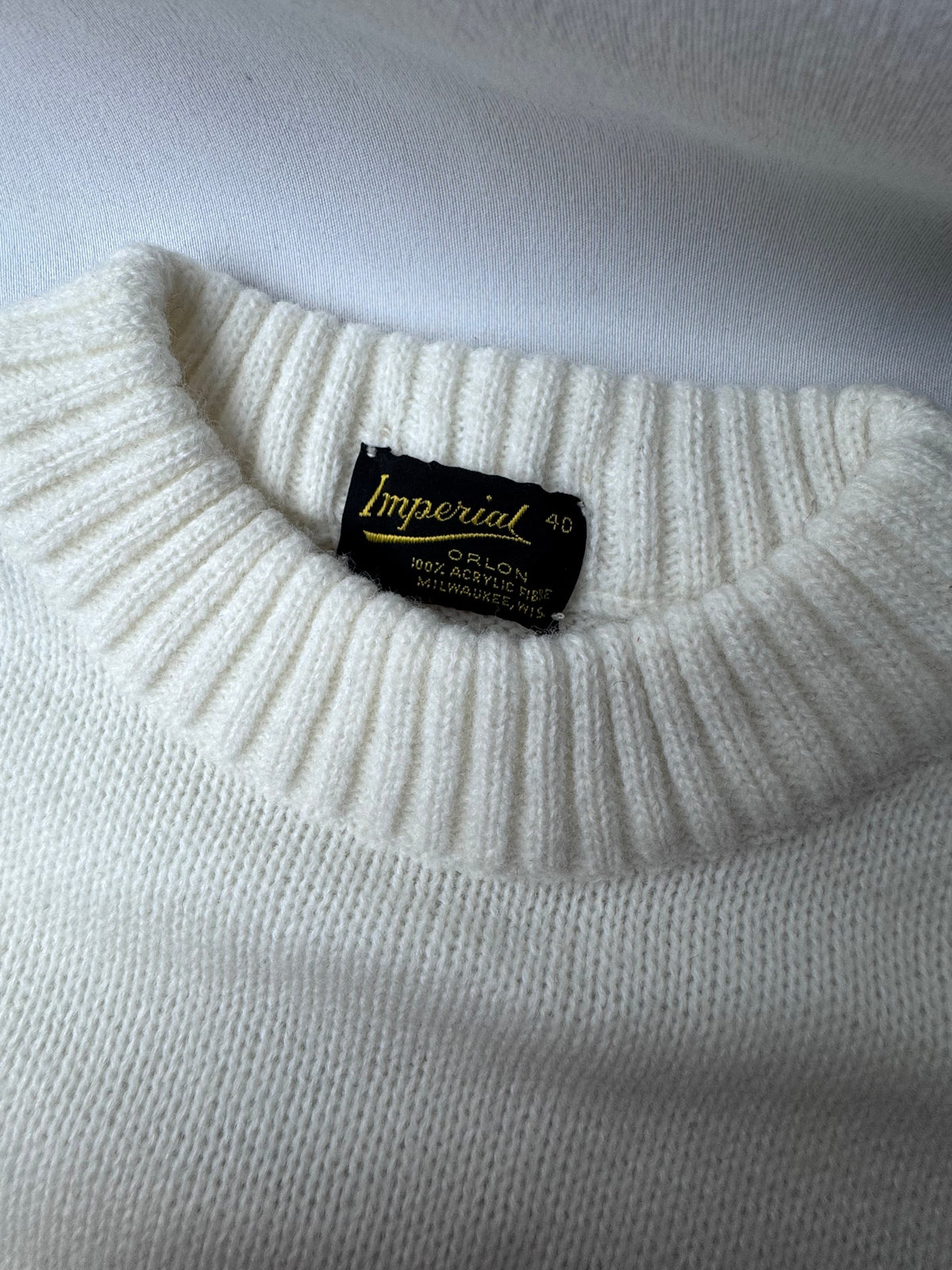 Imperial Orlon Acrylic Cream Knit Sweater – Size 40 Deadstock
