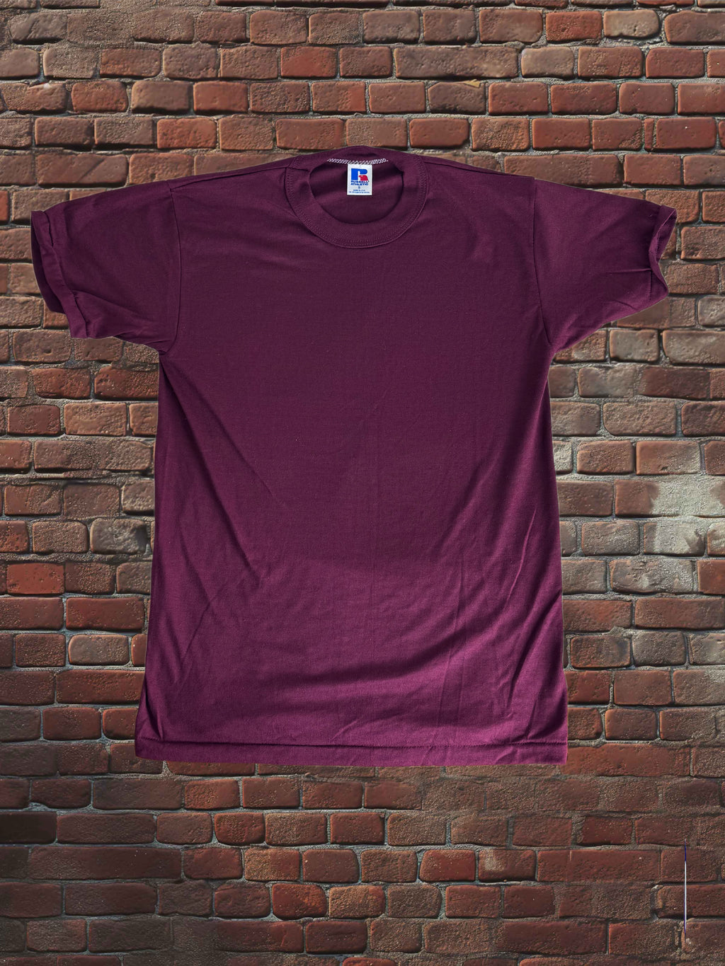 Vintage Russell Athletic 1980s T-shirt Small Maroon Deadstock-50/50-Made in USA