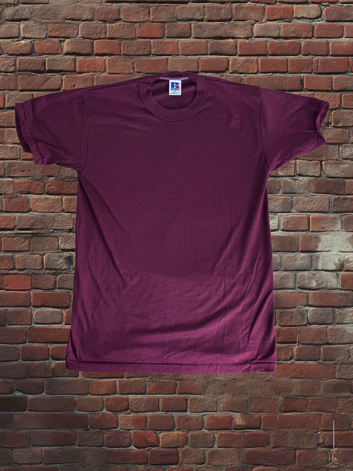 Vintage Russell Athletic 1980s T-shirt Small Maroon Deadstock-50/50-Made in USA