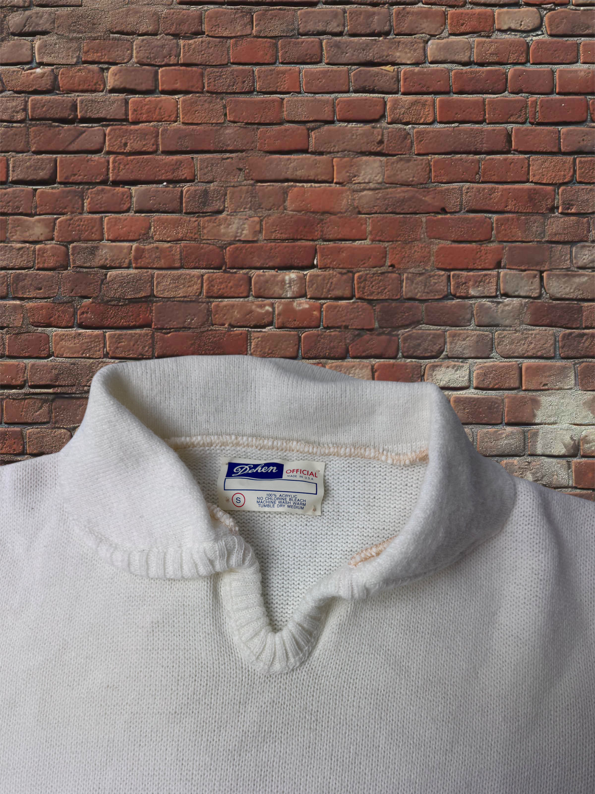 Vintage Dehen White V-Neck Cheer Sweater – Small Deadstock
