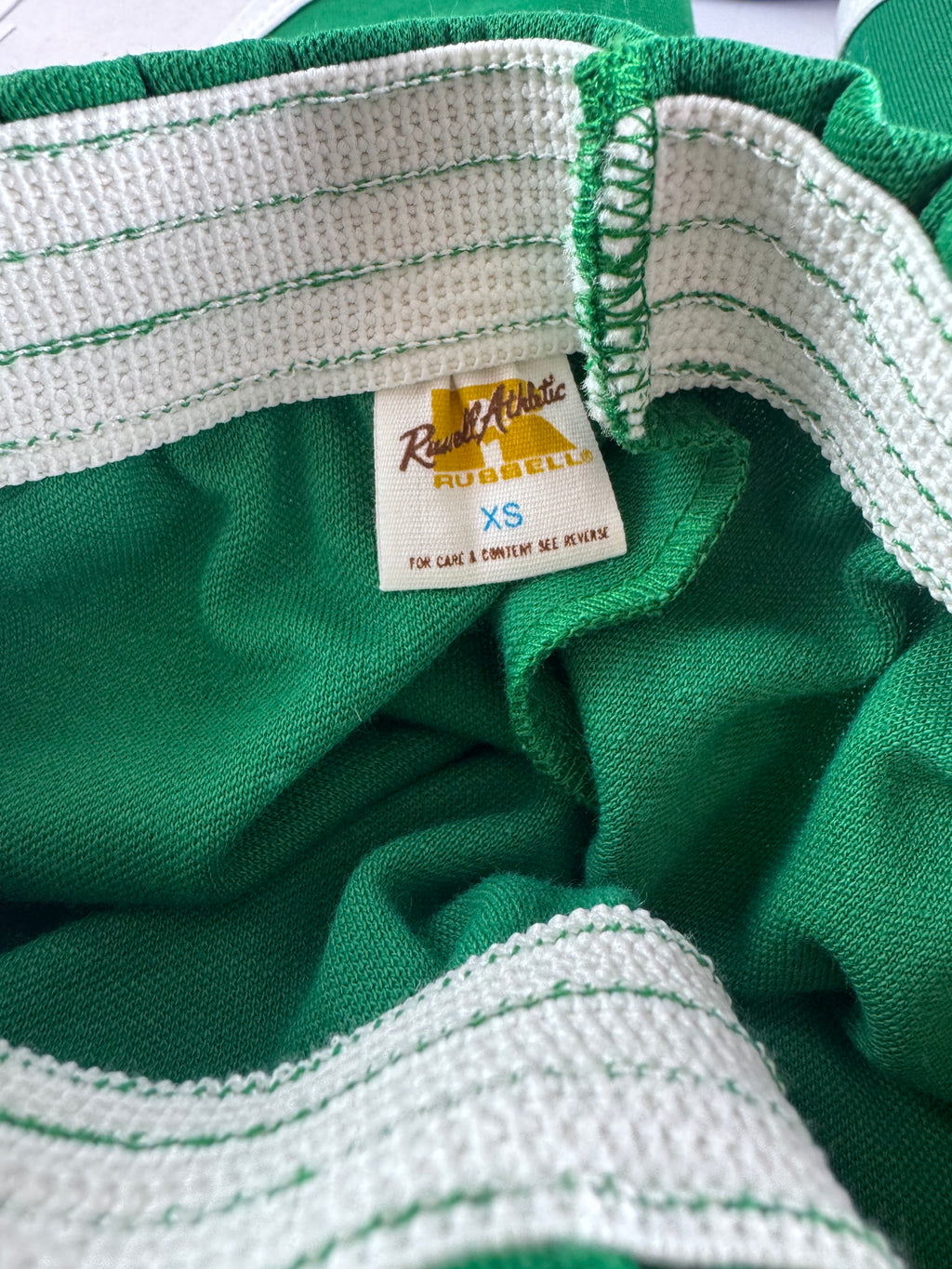 Vintage Russell Athletic XS Gym Shorts Kelley Green/White Deadstock NWOT Gold Tag 70s